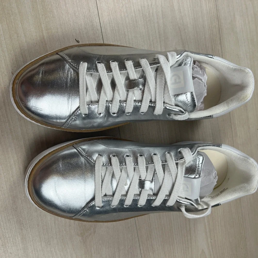 Cole Haan GrandPro Rally Court Metallic Silver Leather Platform Sneakers 7C